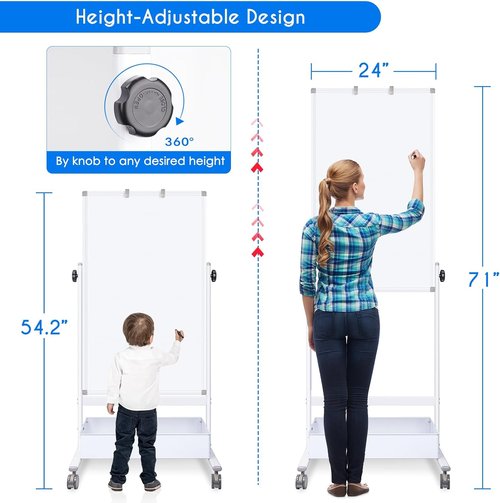 Maxtek Mobile Whiteboard Easel - 40x24 Inches Magnetic Dry Erase Board with Adjustable Height & Wheels for Classroom and Home