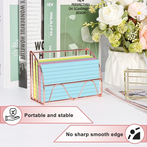 2 PCS Index Card Display Stand 3x5 Inch Business Card Stand Gold Metal Index Card Holder Greeting Cards Holders Capacity 200 Sheets Business Cards Organizer Desk Table Home Office (Rose Gold)