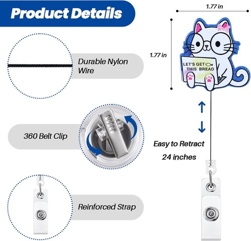 Let's Get This Bread Badge Reel - Cute Cat Retractable ID Holder for Nurses & Teachers | Perfect Gift