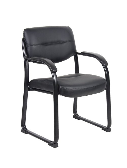 Boss Office Products Leather Sled Base Side Chair with Arms in Black