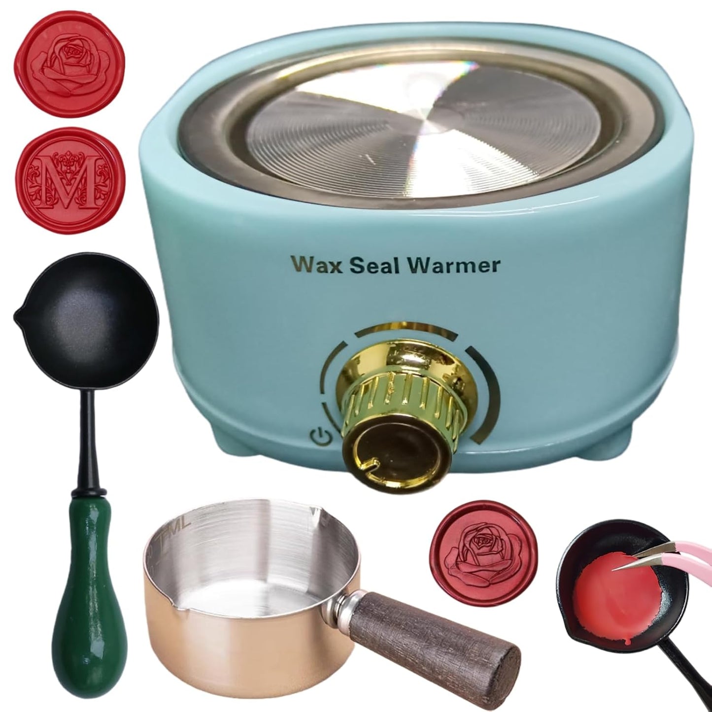 Skiennix Electric Wax Seal Warmer Kit - Includes 80ml Spoon & Non-Slip Spoon | Ideal for Melting Wax Seals (Blue)