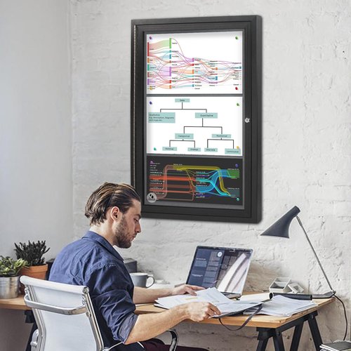 Outdoor Weatherproof Enclosed Fabric Bulletin Board,Noticeboard Case with Lockable Glass Door, Grey Felt,Black Aluminum Frame, 36x24 Inch (5xA4)