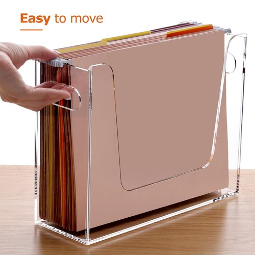 DINGHUO Folder File Organizer, Letter Size Acrylic Hanging File Holder with Handles, Clear Portable Filing Storage Box for Desk, Office Supplies, School - 1 Pack