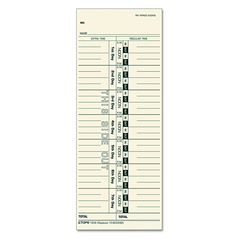 TOPS 1256 Acroprint/Cincinnati/Lathem/Simplex/Stromberg Time Card 3 1/2 x 9, 500/Box