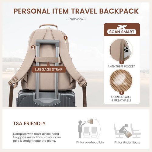 LOVEVOOK Laptop Backpack for Women with Pouch Pocket for Large Capacity Cup,15.6 Inch Laptop Computer Bag Travel Backpack Purse,Waterproof Work Business College Teacher Backpack,Beige-Nude-Logam Plum