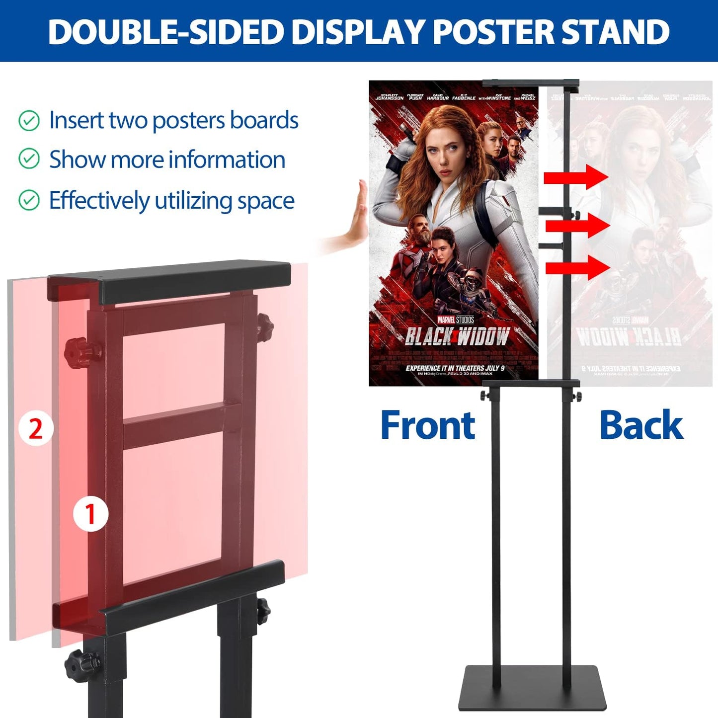 VAIIGO Pedestal Poster Sign Stand for Double Sided Display, Adjustable Poster Board Stand Height Up to 80", Heavy Duty Floor Standing Sign Holder for Board, Foam, Banner Display Stand, Black 1Pack