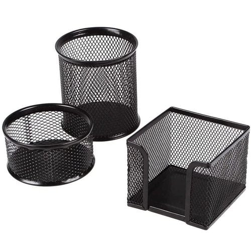 UFFICIUSUP Pen Holder Desktop Pencil Organizer Metal Mesh Pen Cup Paper Clip Holder Memo Pad Holder Stationary Organizer for Desk 3 Pieces of a Set