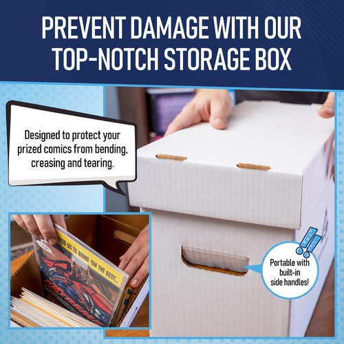 Premium Short Comic Book Storage Box (3 Pack - White). Thick Cardboard Comic Book Box/Cabinet. Comics Books Bin for 150-175 Collectibles. Comics Boxes Storage Case/Cabinet to Showcase Collectibles.