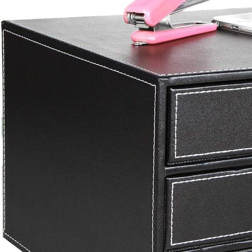 YAPISHI Leather Desk Organizer with 3 Drawers, Executive Office Supplies Desktop Filing A4 File Cabinet/Holder, Stackable Storage Box for Jewelry/Bill/Paper/Documents/Makeup Home Decor Accessories