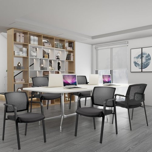 CLATINA Home Office Desk Chair No Wheels,Ergonomic Mesh Mid Back Stacking Arm Chair for Remote Learning,Small Office,Guest Chair,College Apartment (Black, 4 Pack)