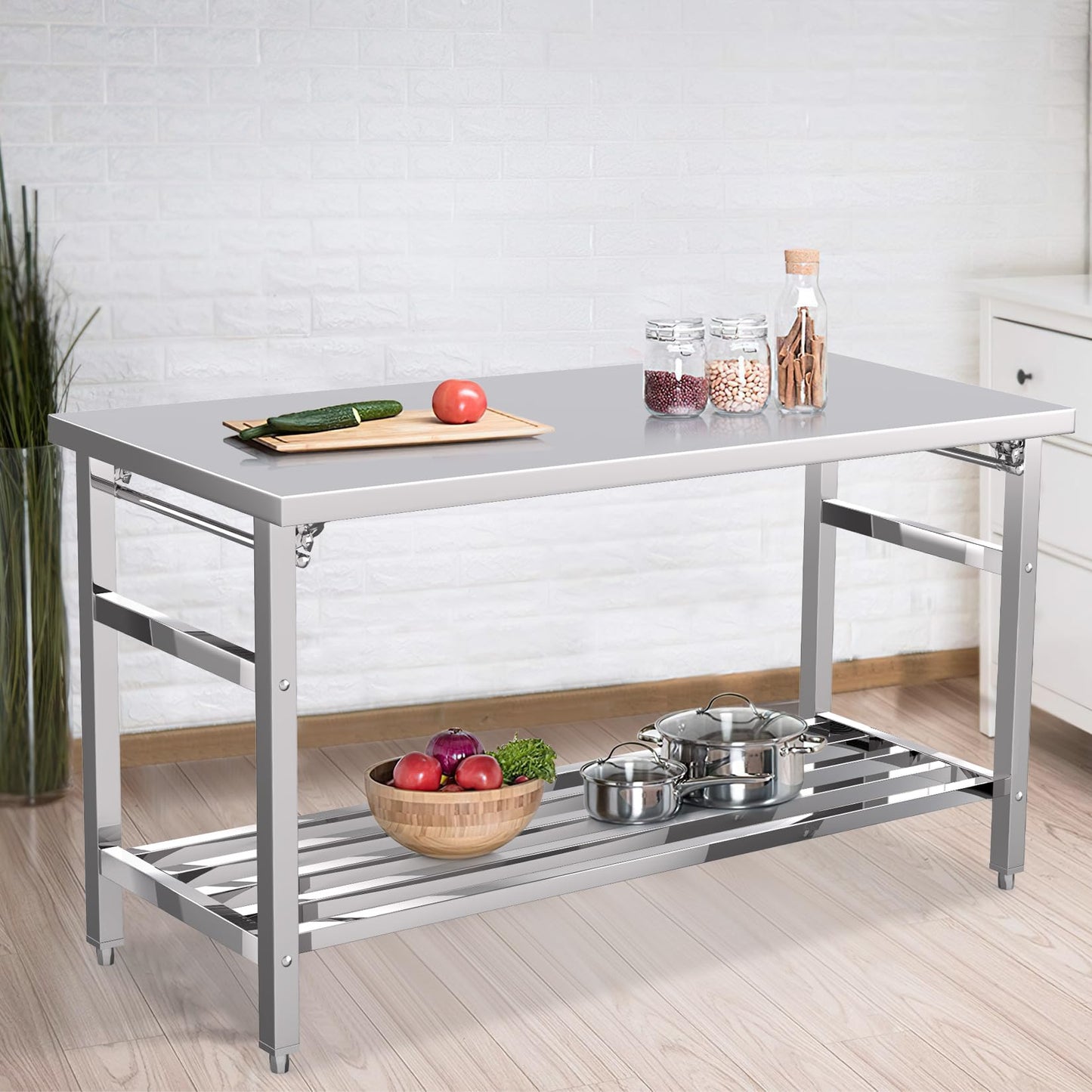 GAOMON Stainless Steel Prep Table 24 x 60 Inch, Worktables & Workstations, NSF Commercial Heavy Duty Stainless Steel Folding Work Table with Adjustable Undershelf for Kitchen Dining Home