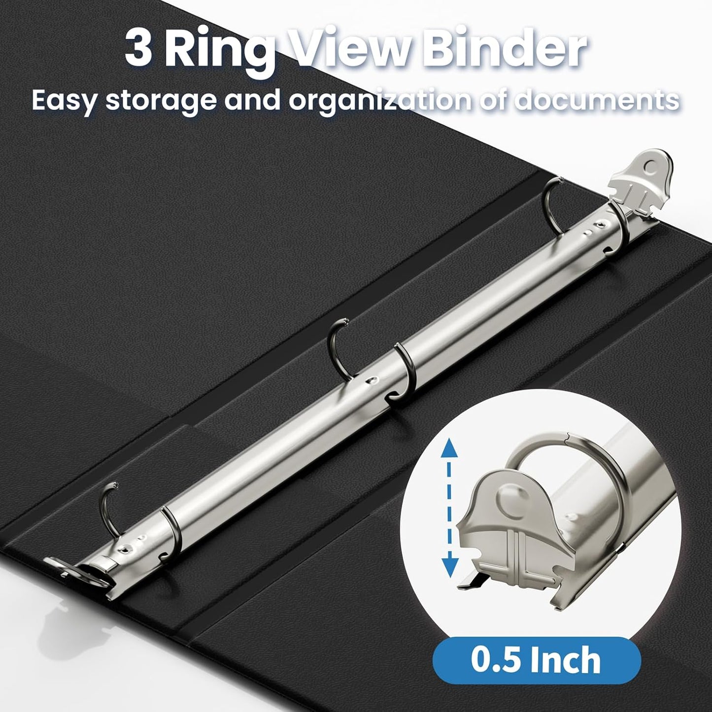 SUNEE 3 Ring Binders - PVC-Free Clear View Design | 1/2 Inch, 12 Pack for School & Office - Black