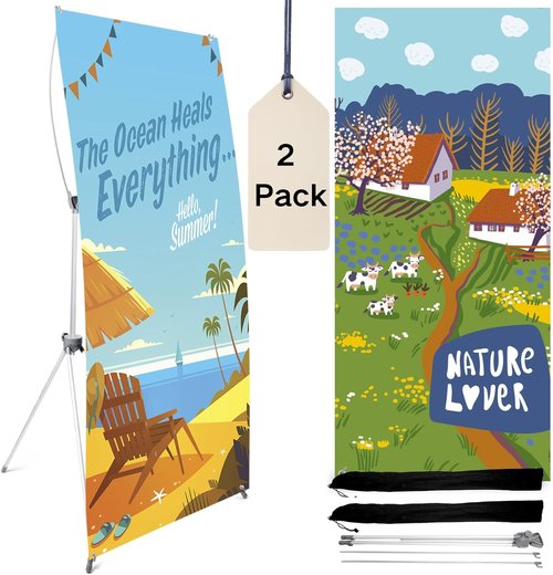 Adjustable X Banner Stand by [Brand Name] - Retractable Display Holder 23x63 to 32x71 Inch | Portable Travel Bag Included