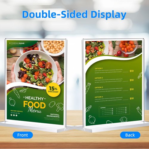 12 Pack Acrylic Sign Holder 5 x 7, Double-Sided Clear Sign Holder Plastic Stands for Display, T Shape Acrylic Table Sign Stands for Office Store Restaurants Wedding Party Decoration