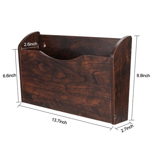 PAG Wall File Holder Wall Mounted Wood Hanging File Organizer for Office, 2 Pockets, Brown