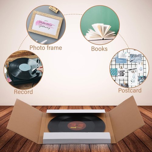 Janlaugh Vinyl Record Mailers - 10 Sets of Easy Fold Shipping Boxes with Fragile Stickers | 12.6 x 12.6 x 1 Inches