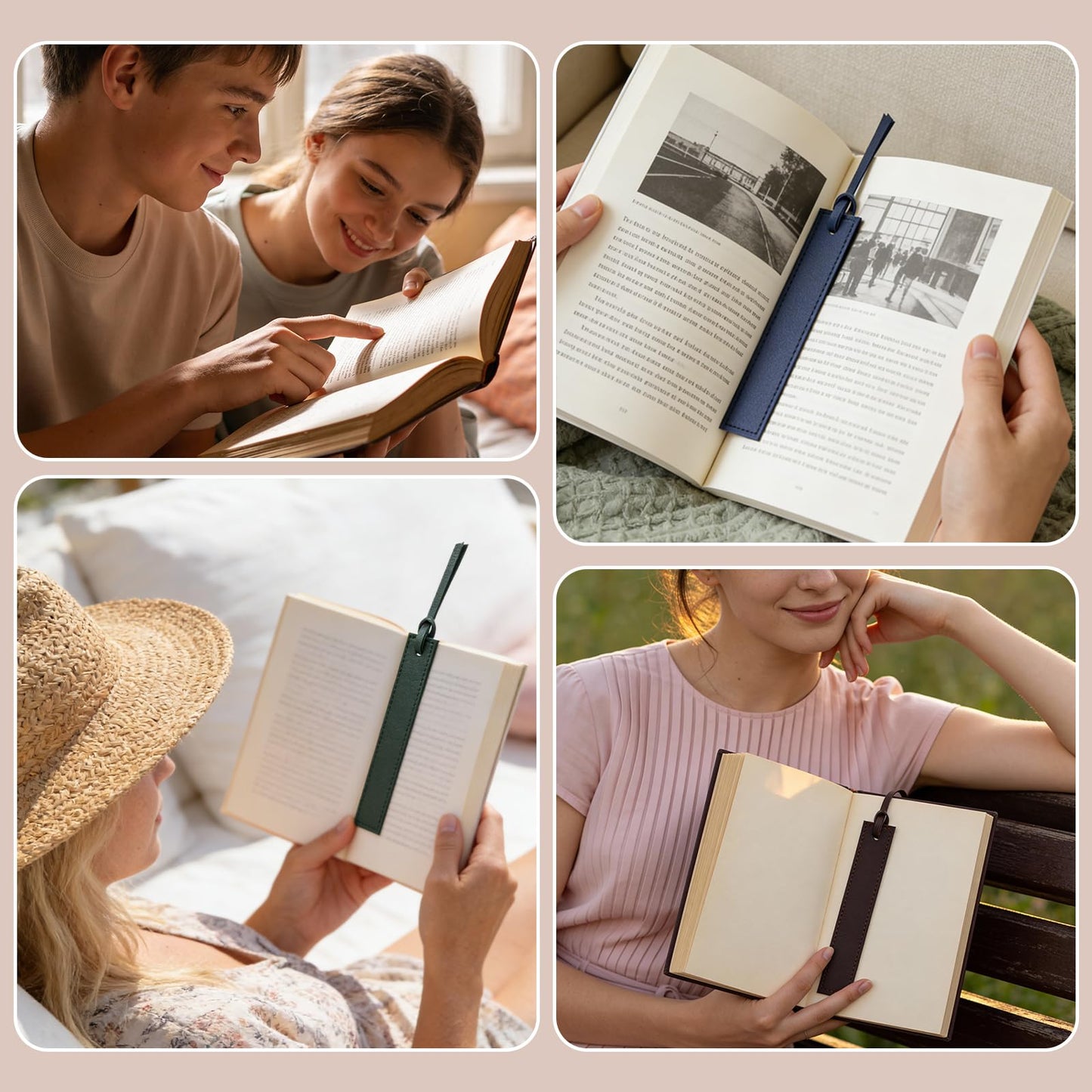 6 Pcs Leather Bookmarks with Tassels, Handmade Stitched Bookmarks - Classic Retro Style Page Markers, Unique Reading Gifts for Book Lovers, Men, Women, Readers, Teachers and Students