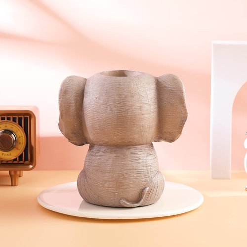 Cmrweio Elephant Pen Pencil Holder, Cute Animal Ornament Makeup Brush Holder Toothbrush Holder Home Office Desk Decor Organizer Accessory