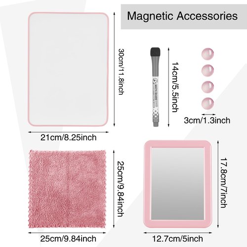 Ctosree 13 Pcs Locker Organizer and Accessories Kit Stackable Mesh Locker Shelf, Pen Holder, Magnetic Mirror, Whiteboard, Cloth, Marker, Magnet for Classroom Back to School Essentials(Pink)