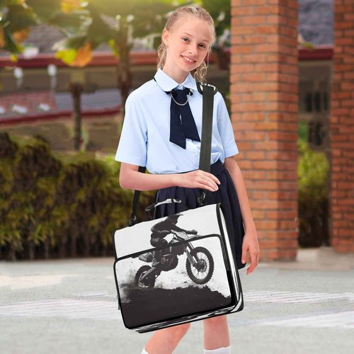 KEEPREAL Motocross Rider Zipper Binder for School with Shoulder Strap & Extra Pockets - 1.5 Inch 3-Ring Binder Holds 500+ Sheets, Textbooks, Laptop