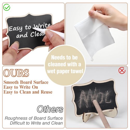 Herda 18 PCS Mini Chalkboard Signs with Easel Stand, Wooden Blackboard Labels for Wedding Celebration, Name/Place Cards, Food Labels for Party Buffet, Reusable Signs/Message Boards/Table Numbers etc.