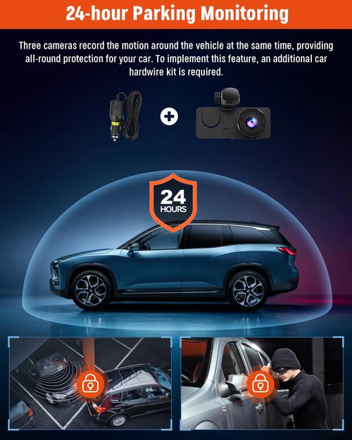 3 Channel Dash Cam,4K+1080P Dash Cam Front and Rear Inside, Dash Camera for Cars, Triple Car Camera with 32GB Card,Built-in G-Sensor, 2’’ IPS Display Car Camera,Loop Recording,24Hr Parking