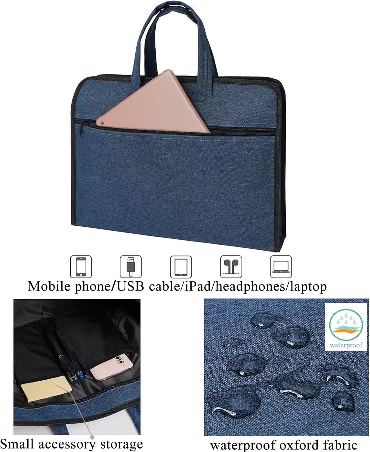 Skiennix Document Bag - Portable Waterproof Zippered Office Organizer for Laptop & Files | Carrying Pouch