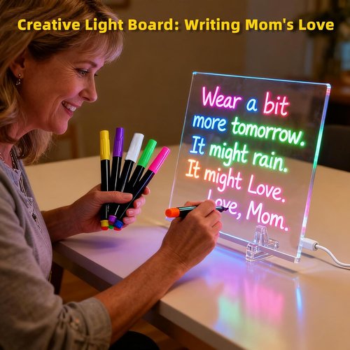 LED Drawing Board - 13.7"x10" Light Up Acrylic Dry Erase Board with 7 Markers & Adapter | Perfect for Home Décor & Gifts