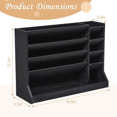 Dmticoasis 4-Tier Wall File Organizer with Pencil Holder & Bottom Tray – Hanging Mail Holder for Office, Countertop/Desk Storage for Home Office Supplies, Black
