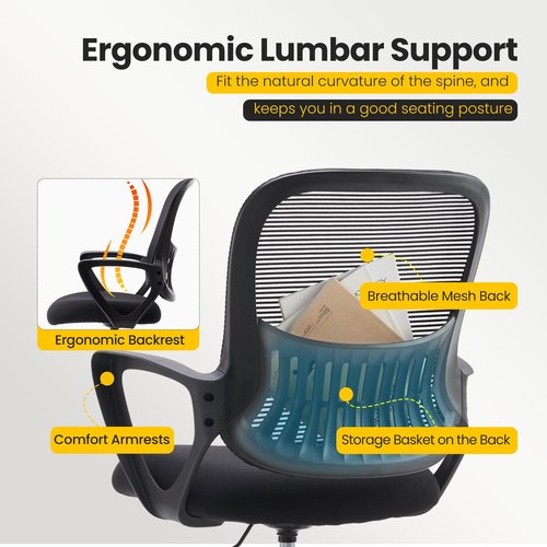 Sweetcrispy Home Office Drafting Chair - Ergonomic High Stool Computer with Adjustable Height and Comfy Lumbar Support, Tall Rolling Task for Standing Desk with Fixed Arm and Footrest, Dark Black