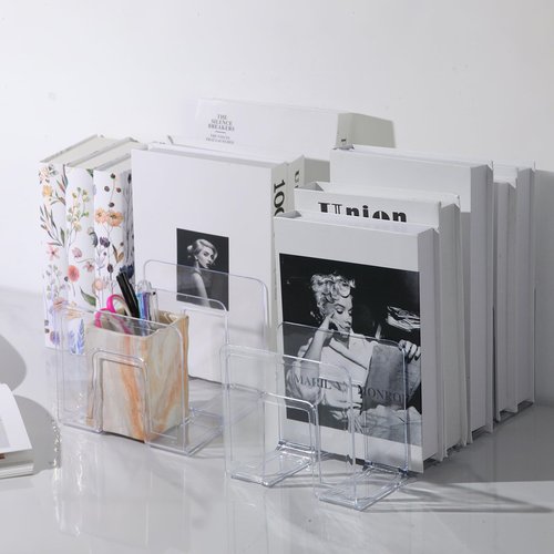 Wideotng 4 Pack Clear Acrylic File Sorter, Sturdy Desktop Book Folder Organizer, 4 Section Purse Handbag Clutch Divider for Closet, Office Storage Rack Holder for Letter, Binder, Document, Electronics
