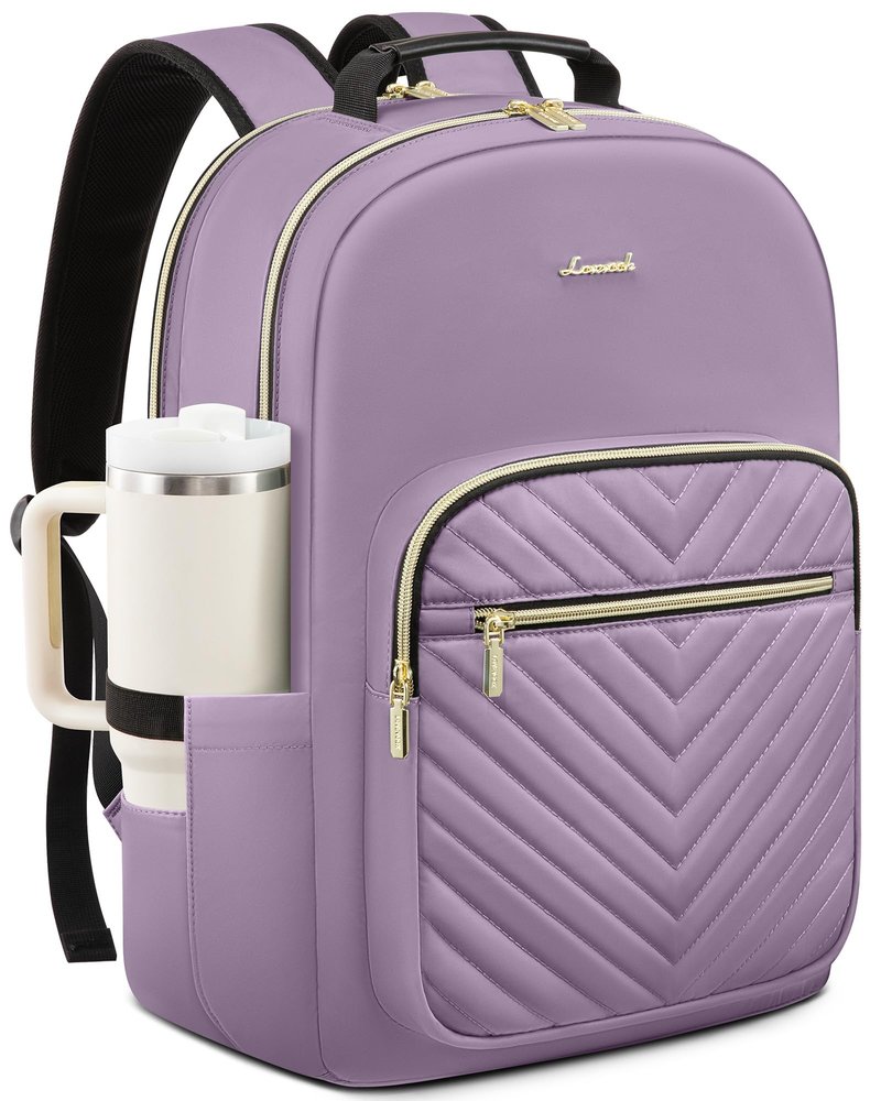 LOVEVOOK Laptop Backpack for Women with Giant Tumbler Holder 15.6 inch,Designer Travel Backpack Laptop Bag College Backpack,Quilted Work Nurse Teacher Backpack Purse Computer Bag Daypack,Taro Purple