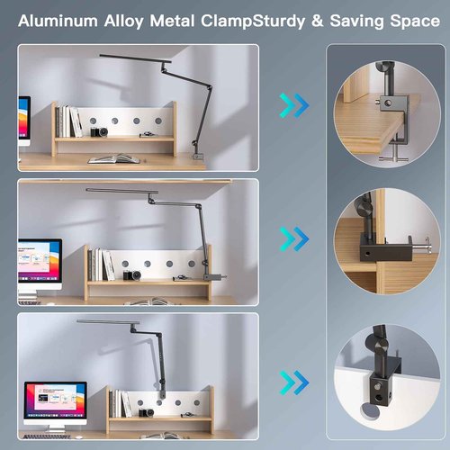 VERSKI LED Desk Lamp, Desk Light for Home Office, Dual Light Source 18W Brightest, Eye-Caring Optical Lens, Office Lamp, 5 Color Modes & Brightness, Aluminum Alloy Drafting Light, Clamp Lamp