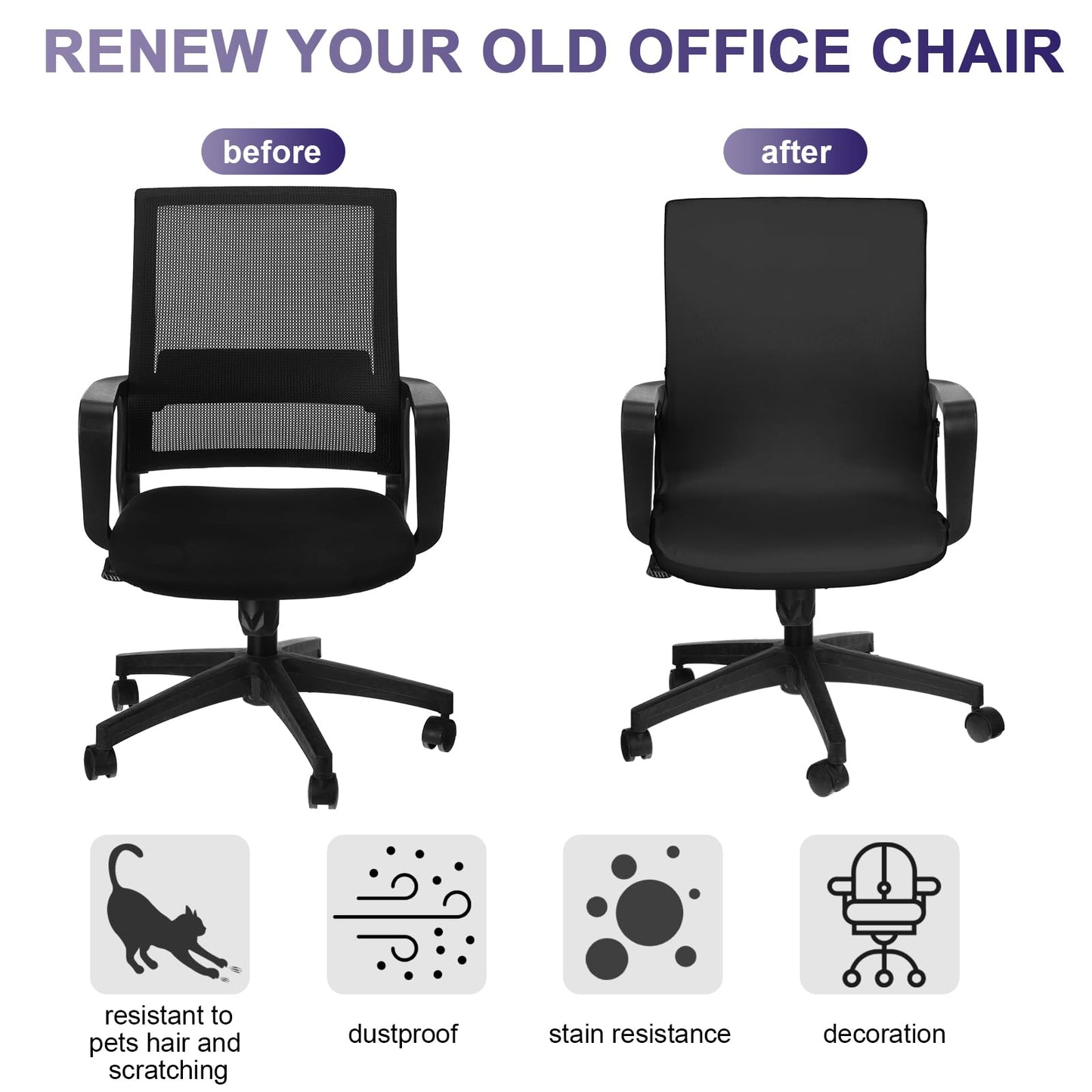 Tallew Office Chair Cover Stretchable Computer Universal Chair Seat Covers Removable Desk Chairs Slipcovers Washable Office Cushion Backrest for Rotating(Black)