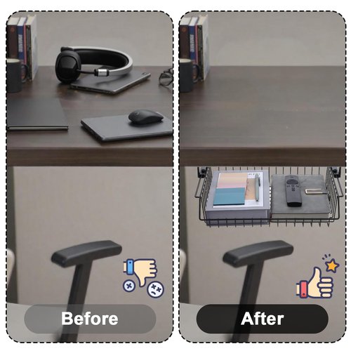 Under Desk Drawer, Slide Out Design,No Drill Metal Under Desk Cable Management, Storage Shelf Tray Basket Under Table Drawer Organizer for Office, Home, Workspace, Cabinet