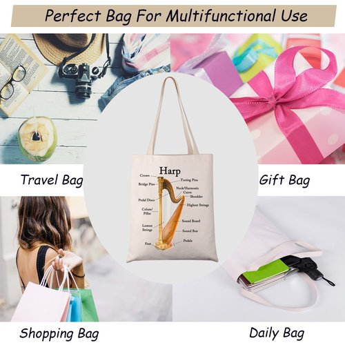 JXGZSO Musician Gift Harp Instrument Anatomy Tote Bag Harp Lover Gift Harp Player Gift Music Teacher Gift Harpist Gift