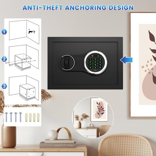 Small Safe Box with Combination Lock, 0.4 Cubic Personal Safe, Security Home Safes for Documents Jewelry Money Valuables