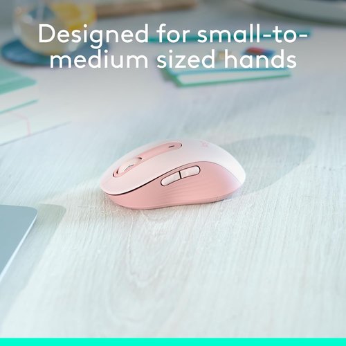 Logitech Signature M650 Wireless Mouse - Silent Clicks, Customizable Buttons, Bluetooth - Rose for Small to Medium Hands