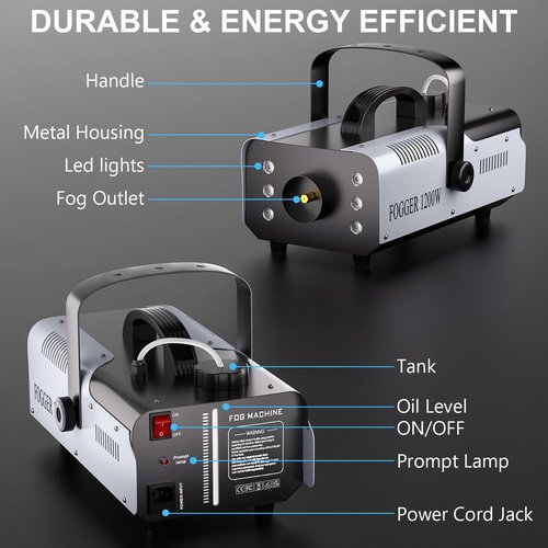 1200W Fog Machine with RGB 6LEDs Lighting Smoke Haze Generator Stage Effect Equipment for Play Theater Professional Stage Home Entertainment Halloween Party DJ Nightclub Wedding