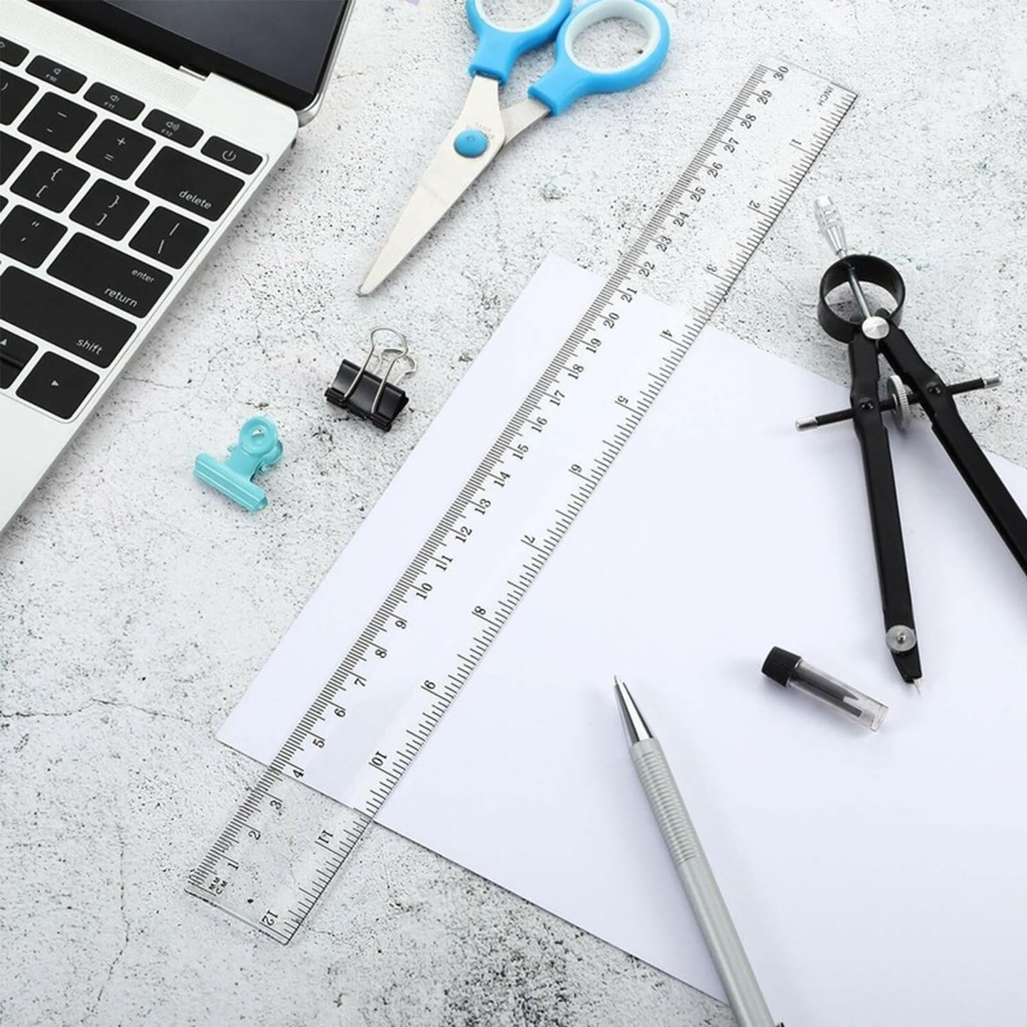 Ruler 12 Inch,12 and 6 Inch Ruler Clear Plastic Rulers with Inches and Centimeters School Office