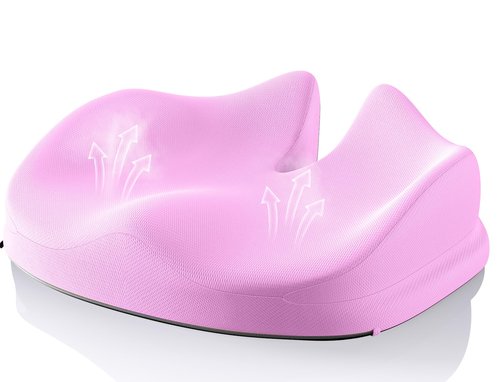 Benazcap Large Seat Cushion for Office Chair Memory Foam Coccyx Pain Relief Cushion Pillow for Back Support Non-Slip Seat Pad for Office Desk, Car Seat, Wheelchair, Sciatica-Pink
