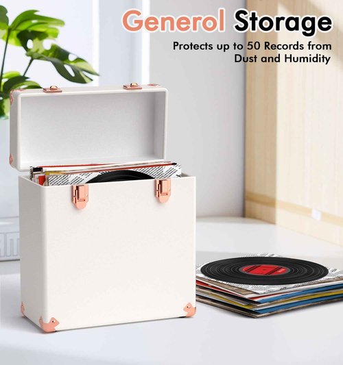 Vinyl Storage and Carrying Case - Waterproof LP Caddy, Dustproof Portable Organizer, Collector's Showcase - Holds 50 7-12 Inch Records - Ideal for Theater Rooms and Rare Collections