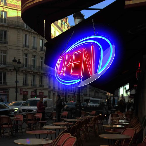 Open Signs for Business,Neon Open Sign Led,32"x 16",Remote Control Open/Closed Bussiness Hour Sign Set,Light for Bar Coffee Salon Store Window,12V/3A Adapter with ON/OFF Switch (Blue/Red Oval)