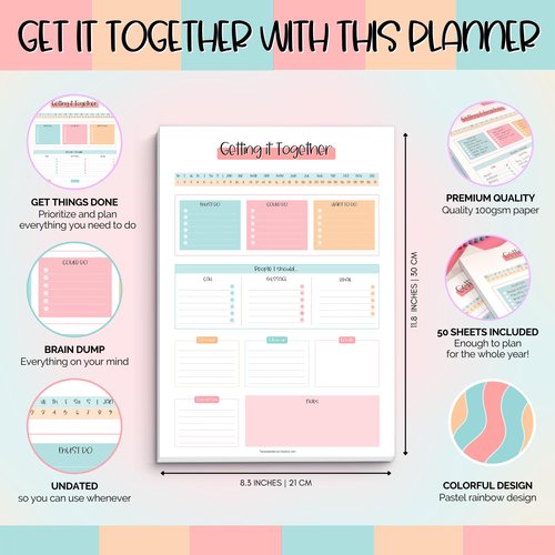 Brain Dump Notepad, To Do List Desk Pad, Productivity Planner, ADHD Daily Planner | 50 Undated Tear Away Sheets A4