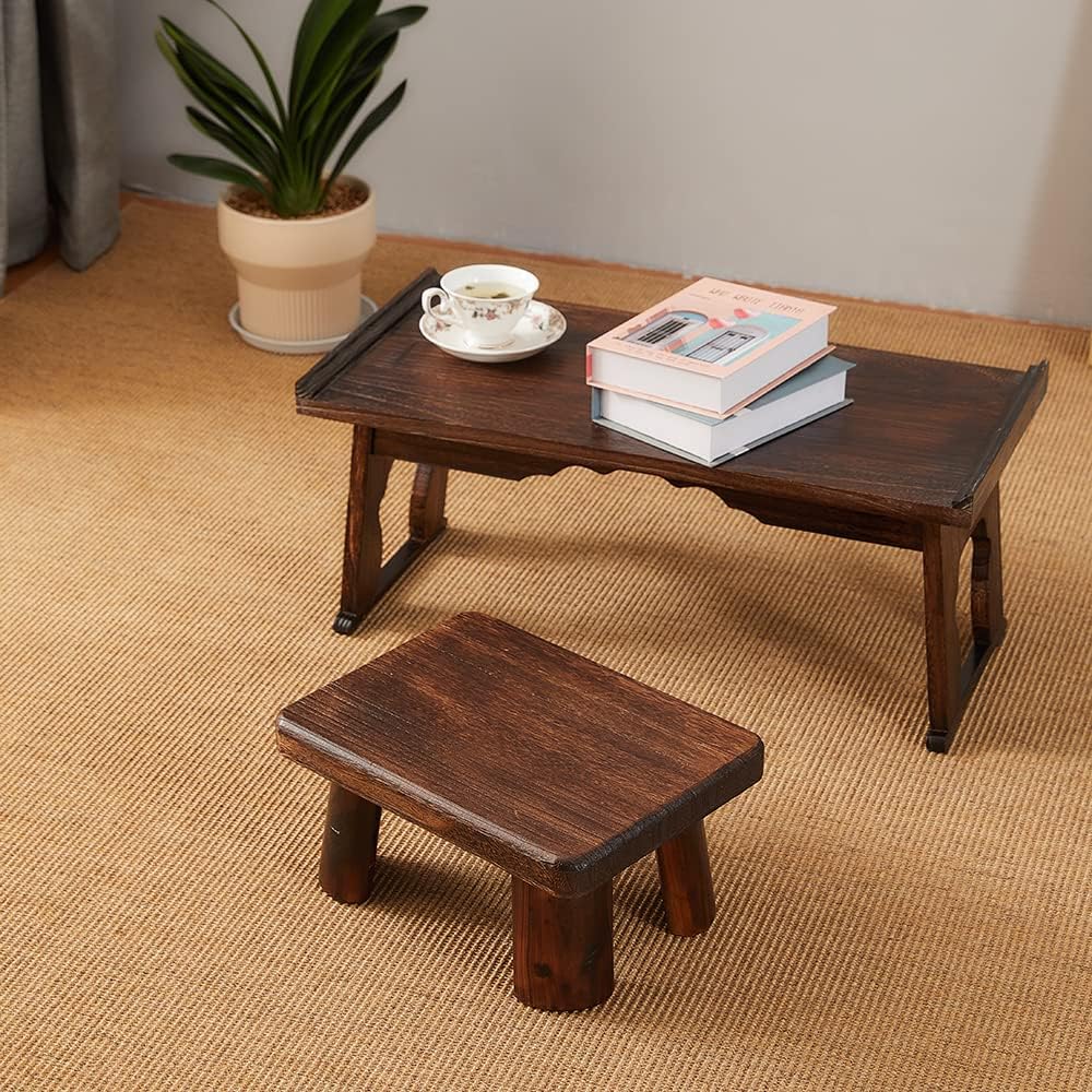 Skiennix Wooden Stool - Rectangular Bedside Step Stool for Kitchen & Bathroom | Supports Up to 500 LBS