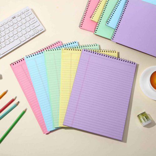 Humyoun 25 Pack Pastel Colored Legal Pads Top Bound Spiral Notebook College Ruled Steno Pads 8.5 x 11, 5 x 8 Inch Hard Cardboard Paper Notepad for Office School (8x11 Inch)