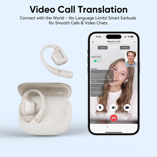 BUGANI Translation Earbuds Real Time, 144 Ai Language Translator Earbuds,3-in-1 Open Headphones for iOS and Android, 5.4 Bluetooth Wireless Earbuds Translator Device for Travel Business Learning