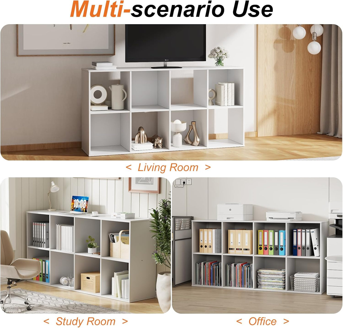 Sweetcrispy 8 Cube Storage Organizer - Versatile Open Cube Bookshelf with Removable Back Panels | 47.7" L x 11.6" W x 24" H, White
