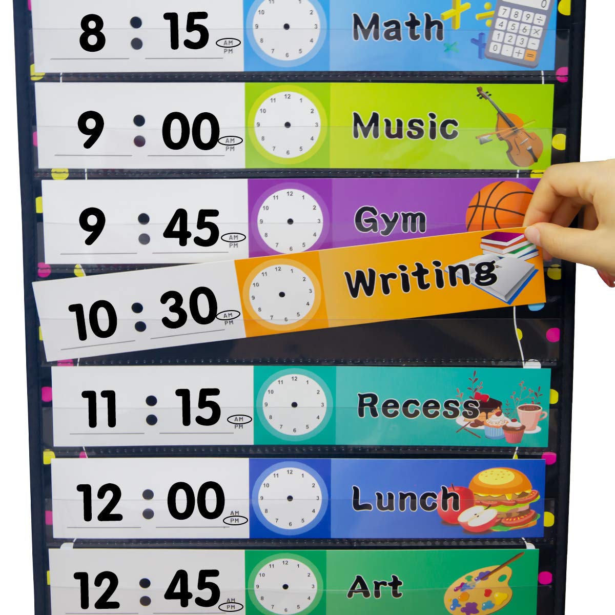 Fancy Land Daily Schedule Pocket Chart Educational Pocket Chart for Classroom Office Home Teachers Preschool Activity Supplies 15 Pockets 27 Double-Sided Reusable Dry-Eraser Card 13 x 37 Inches