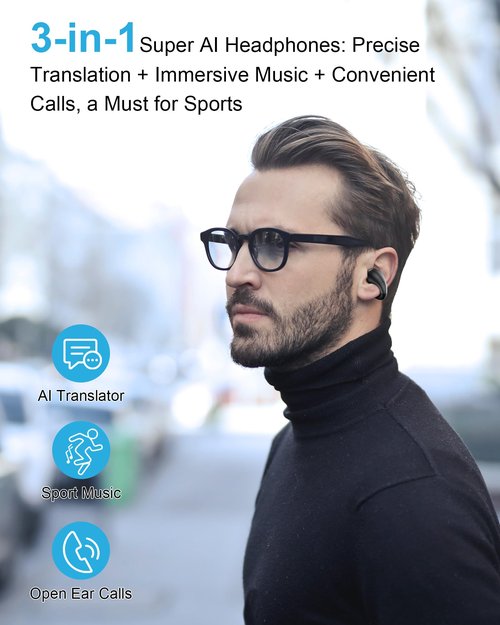AI Translation Earbuds Real Time - 144 Languages & Accents Audifonos Traductores Inglés Español, 3 in 1 Wireless Language Device Translator Earbuds for Business Learning Travel,Classic Black